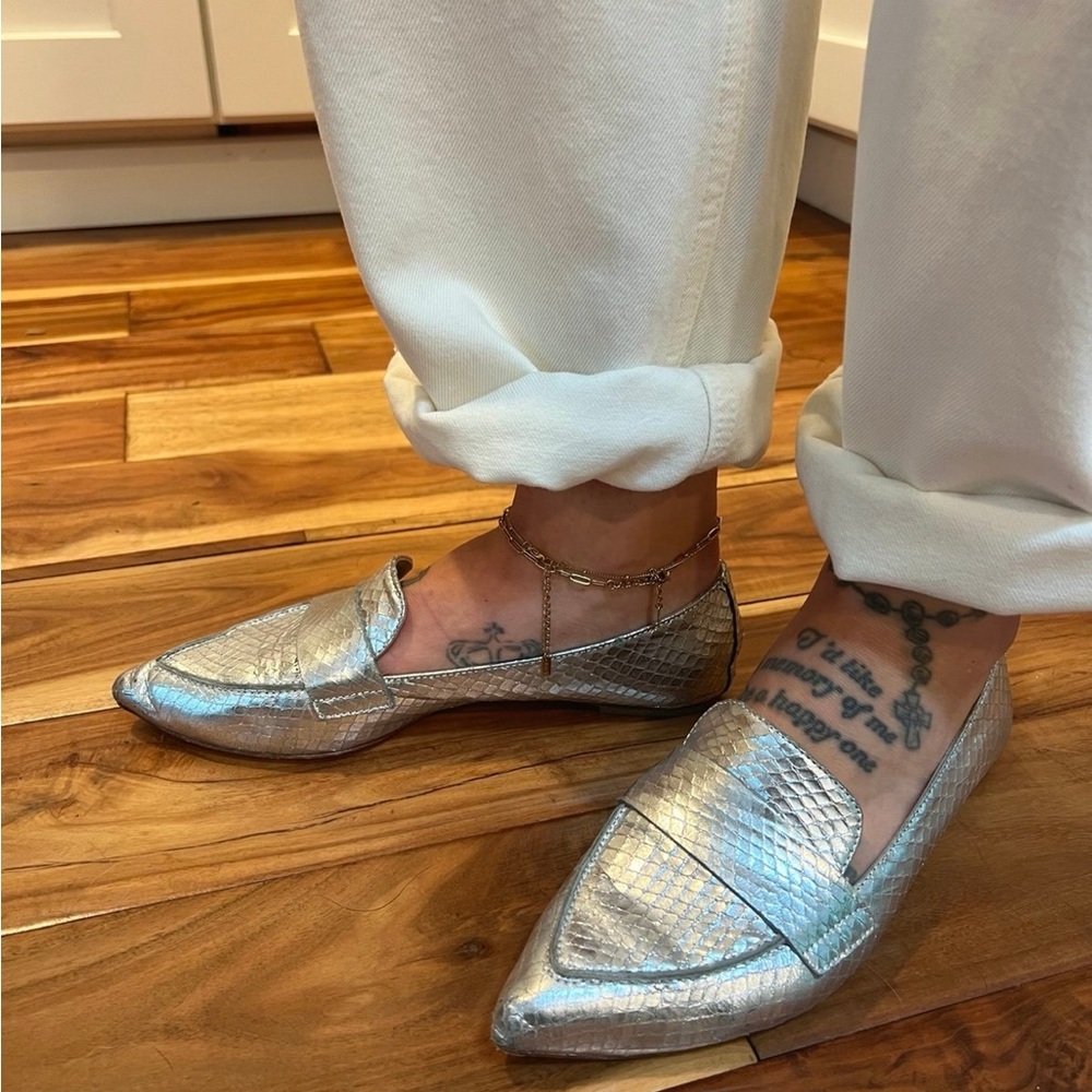 AGL silver crocodile loafers—perfect condition!